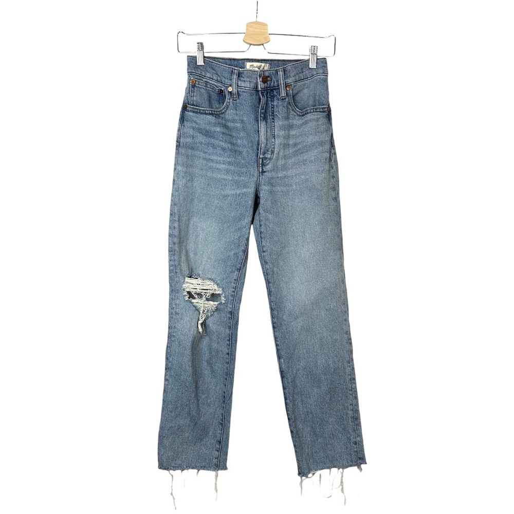 Madewell The Perfect Vintage Straight Jean Distressed Raw Hem Denim Size 25